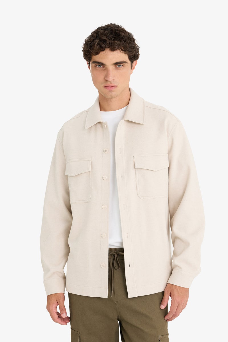 DeFacto Beige Man Regular Fit Buttoned Shirt Jacket Casual - Image 3